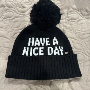 Kate Spade Black 'Have a Nice Day' Pom-Pom Hat